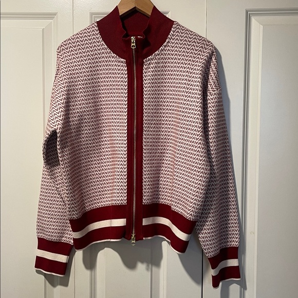 NWT Varley Red & White Walter Knit Gold double Zip Jacket Large - Picture 3 of 16